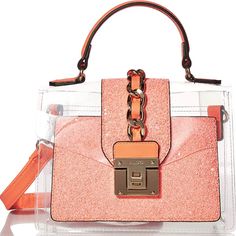 Bright Orange/Peach Bag Never Been Worntags Attached Crossbody Strap Included The Aldo Unigoni Handbag Is Designed With See-Through Lucite That's Distinctly Modern. Multicolor Glitter And An Oversized Chain Add Shimmery Hints To This Party-Ready Purse. Pink Party Satchel With Removable Pouch, Chic Orange Evening Satchel, Chic Orange Satchel For Evening, Pink Party Bags With Clear Strap, Aldo Bags, Bright Orange, Crossbody Strap, Color Orange, Top Handle Bag