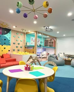 the children's playroom is decorated with colorful furniture