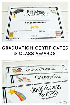 two graduation certificates with the words congratulations and class awards