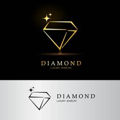 diamond logo design for luxury jewelry company with gold color and black background, suitable to use on