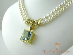 Custom Aquamarine Pendant 18K yellow gold Gift-ready Double Strand Pearl Pendant Necklace, Vintage Double Strand Pearl Chain Necklace, Vintage Multi-strand Pearl Necklace As Gift, 14k Yellow Gold-filled Pearl Necklace With Adjustable Chain, Vintage Multi-strand White Pearl Necklace, Cultured Pearl Necklace, Pearl Strands, Gold Price, Hand Cast