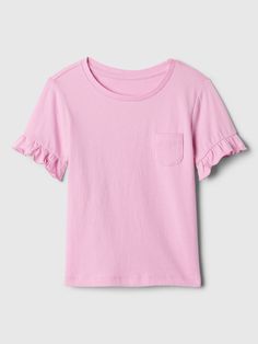 babyGap Ruffle Pocket T-Shirt | Gap Factory Ruffle T Shirt, Knit Short, Pink Ruffle, Ruffle Shorts, Soft Tops, Pocket Tshirt, Baby Gap, Wren, Ruffle Trim