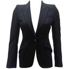 Navy structured "Airplane" blazer by Alexander McQueen with flap pockets and single button closure. Size 40. New with original tags attached. Bullion Embroidery, Embellished Denim Jacket, Black Velvet Jacket, Blazer Blue, Embellished Denim, Sequin Jacket, Evening Jackets, Navy Blazer, Velvet Jacket