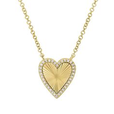 Small Gold Fluted and Diamond Heart Necklace Heart Diamond Necklace, Diamond Outline, Diamond Heart Necklace, Heart Necklace Diamond, Tarnished Silver, Heart Diamond, Yellow Gold Chain, Watch Necklace, Gorgeous Necklaces