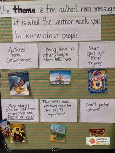 a bulletin board with some writing on it and pictures attached to the back of it