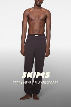 This jogger fits all of your plans. Whether you're lounging or leaving the house, this midweight, 100% cotton style is designed in a relaxed fit for your ultimate comfort year round. Features elastic at the hem and drawstring waist and pockets at the back and the side seams. Fits true to size. | SKIMS Mens Relaxed Jogger Pants | Deep Neutral | 5X | Terry Jogger Fits, Sporty Spice, Mens Loungewear, Mens Sweatpants, Cotton Style, Mens Bottom, Jogger Pants, Drawstring Waist, Lounge Wear