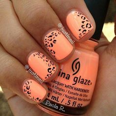 Orange Nail Art Designs, Nail Art Orange, Orange Nail Art, Cheetah Print Nails, Orange Nail, Peach Nails, Cheetah Nails, Leopard Print Nails, Leopard Nails