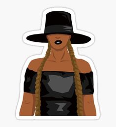 a woman with braids wearing a black hat and dress sticker on a white background