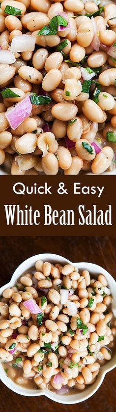 white bean salad with onions and herbs in a bowl