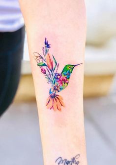 Hummingbird Tattoo Watercolor, Small Hummingbird Tattoo, Cute Animal Tattoos, Tato Henna, Watercolor Hummingbird, Illustration Tattoo, Disney Tattoo, Forearm Tattoo Women