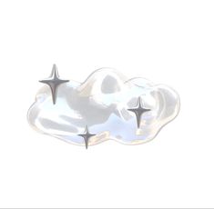 three silver stars sitting on top of a cloud shaped object in the air with white background