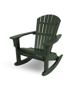 a green plastic rocking chair on an isolated white background with clipping path to the right