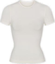 Seamless Snug Fit Short Sleeve Top, Seamless Second-skin Short Sleeve Tops, Seamless Fitted Crew Neck T-shirt, Fitted Seamless Crew Neck T-shirt, Seamless Second-skin Crew Neck Top, Casual Second-skin Short Sleeve Top, High Stretch White Crew Neck T-shirt, Fitted Seamless Short Sleeve T-shirt, Seamless Crew Neck Elastane T-shirt