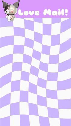 a purple and white checkered background with an animal on it