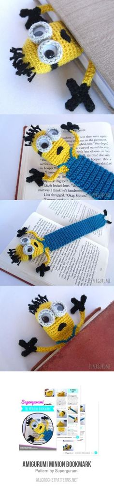 the instructions for how to make a minion bookmark with legos and yarn