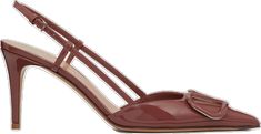 Elegant Brown Slingback Pumps With Buckle, Elegant Brown Slingback Pumps With Buckle Closure, Designer Brown Slingback Pumps With Pointed Toe, Luxury Brown Slingback Pumps For Work, Luxury Brown Slingback Pumps With Buckle Closure, Elegant Patent Leather Slingback Pumps With Buckle, Slingback Pump, Valentino Garavani, Pumps