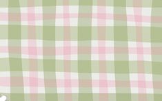 a green and pink checkered wallpaper with a white teddy bear