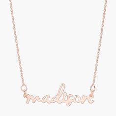 Play the namegame. We updated the classic nameplate with a petite design a fun new font in all lowercase. Buy it for your BFF and make sure to get one for yourself too. Available in sterling silver, 18k gold or 18k rose gold plated sterling silver Nameplate size: 1/4" tall, length varies 16" cable chain with 2" extender Spring ring closure This is a lowercase only font, uppercase letters entered will be produced as lowercase SHIPPING NOTE ﻿- This custom item takes 3-5 business days to produce fr Customizable Sterling Silver Rose Gold Jewelry, Customizable Rose Gold Sterling Silver Jewelry, Signature Sterling Silver Name Jewelry, Signature Sterling Silver Jewelry With Name, Personalized Sterling Silver Signature Jewelry, Personalized Rose Gold Sterling Silver Jewelry, Classic Rose Gold Initial Pendant Name Necklace, 14k Rose Gold Initials Name Necklace, Sterling Silver Name Necklace In Rose Gold