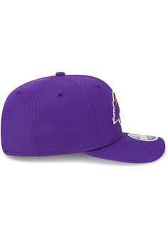 This Los Angeles Lakers Purple Adjustable Hat features a front embroidered team logo on a structured polyester crown with pre-curved visor, inner stretch sweatband, and adjustable closure. New Era Evergreen 9SEVENTY Stretch Snap, Front embroidered team logo, Left embroidered New Era logo, Snapback closure, Featherweight Polyester, Curved Bill, High Crown, Structured, Imported Collegiate Snapback Hat With Team Logo And Adjustable Fit, Sporty Snapback Hat For Fan Gear, Sporty Snapback Visor Hat For Fan Gear, Sporty Visor Snapback Hat For Fan Gear, Adjustable Team Logo Baseball Cap With Flat Bill, Collegiate Snapback Hat With Curved Visor For Sports, Sports Snapback Hat With Embroidered Logo And Curved Visor, Adjustable Team-colored Flat Bill Baseball Cap, Adjustable Flat Bill Baseball Cap In Sports Team Color