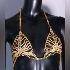 Brand New Rhinestone Bikini Top Body Jewelry For Festival Wear Or Burning Man. Good Only If You Are Pretty Flat Chested Or Don’t Mind It Lying Flat Across The Front Of Your Breasts As There Is No Curve To It. Adjustable Hook Closure. Glamorous Rhinestone Body Jewelry For Festivals, Festival Body Jewelry With Rhinestones, Summer Party Body Jewelry With Rhinestones, Gold Rhinestone Body Jewelry For Party, Flat Chested, Pretty Flats, Gold Rhinestone, Burning Man, Festival Wear