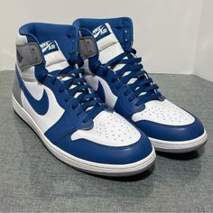 Brand New Without Box Nike Air Jordan 1 Retro High Og Shoes True Blue White Dz5485-410 Men's Size 18 Blue Leather Jordan Shoes With Laces, Blue Synthetic High-top Sneakers With Rubber Sole, Blue Fade-resistant Sneakers For Streetwear, Fade-resistant Blue Sneakers For Streetwear, Custom Blue High-top Sneakers With Laces, Blue High-top Custom Sneakers With Laces, Blue High-top Synthetic Jordan Shoes, Blue Lace-up Custom Sneakers In Synthetic Material, Blue High-top Custom Sneakers With Fade-resistant