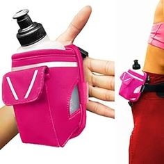 two images one showing a woman's waist and the other shows a pink fanny bag