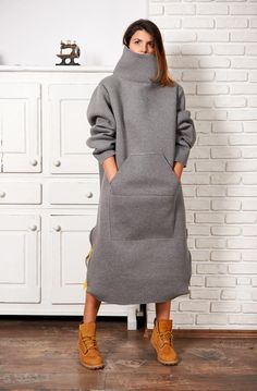 Turtleneck Sweater Tunic Plus Size Clothing Winter Dress | Etsy Sweatshirt Dress Pattern, Sweatshirt Dress Outfit, Sweat Gris, Boho Sweatshirt, Clothing Winter, Gray Tunic, Stil Boho, Winter Dress Outfits, Dresses Casual Winter