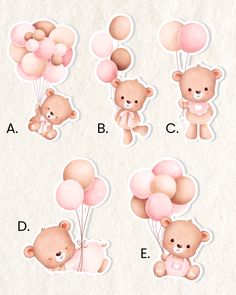 teddy bear stickers with balloons and hearts