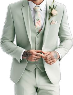 Green Tuxedo Style Three-piece Suit For Wedding, Green Three-piece Suit For Wedding With Suit Collar, Green Notch Lapel Three-piece Suit For Wedding, Green Fitted Three-piece Suit For Groom, Fitted Green Three-piece Suit For Groom, Fitted Green Three-piece Suit For Grooms, Fitted Green Three-piece Suit For Party, Green Fitted Tuxedo For Groom, Fitted Green Tuxedo For Groom