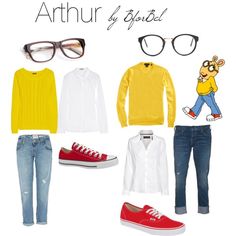 an assortment of clothing and accessories including shoes, sweaters, sunglasses, and eyeglasses