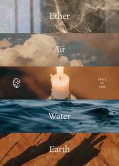 four different types of clouds and water with the words fire, water, earth on them