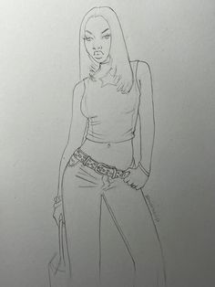 a pencil drawing of a woman with her hand on her hip