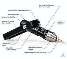 the parts of an electric pen on a white background with text describing it's features