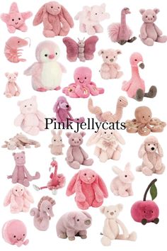 pink jellycats are all over the place with their stuffed animals on it's back