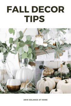 fall decor tips with white pumpkins and greenery