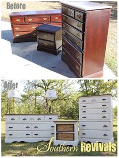 before and after photos of an old dresser