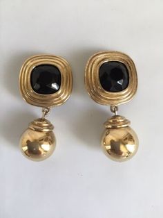 Vintage Givenchy Clip On Earrings Signed Blue Crystal Gold Tone Ball Dangles 2” | eBay Givenchy Jewelry, Vintage Designer Jewelry, Vintage Givenchy, 90's Fashion, Vintage Costume Jewelry, Blue Crystals, Vintage Costumes, Vintage Earrings, Blue Glass