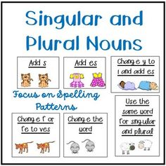 singular and plural noms with pictures on the front, in blue text