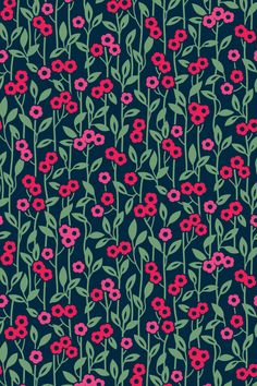 red flowers and green leaves on a dark blue background seamless wallpaper pattern photo