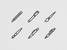 different types of pens and pencils are shown in this drawing tool line art icon set