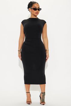 Carrie Ruched Midi Dress - Black | Fashion Nova, Dresses | Fashion Nova Black Ruched Midi Dress, Ruched Midi Dress, Black Midi, Mock Neckline, Matching Dresses, Black Midi Dress, Dress Black, Cap Sleeves, Dresses For Sale