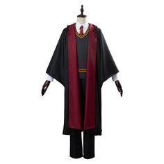 a male mannequin dressed in a harry potter robe and cap, standing on a white background