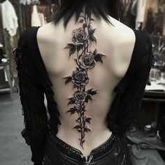 Dark Tattoos Tattoo Art Collection Black And White Shoulder Tattoo Women, Tattoos To Cover Up Back Acne, Dark Tattoo Designs For Women, Gothic Mother Daughter Tattoos, Dark Art Tattoos, Black And Red Roses Bouquet, Gothic Plant Tattoo, Spine Tattoos For Women Rose, Whimsical Goth Tattoo