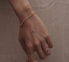 a woman's hand with tattoos on it