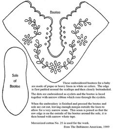 the diagram shows how to sew an embroidered bootee for a baby's diaper