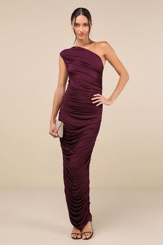 Ruched Long Dress, Plum Maxi Dress, Lulus Wedding Guest Dress, Dinner Party Dress, Plum Dress, Casual Formal Dresses, Winter Formal Dresses, Ruched Maxi Dress, Black Tie Wedding Guests