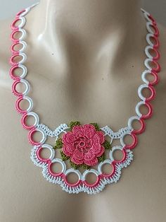 It is made of Turkish hand crocheted lace with polyester thread. The length of the necklace is 21 inches. Care: It is recommended to hand wash with cold water. Pink Crochet Necklace, White Crochet Bohemian Necklace, Bohemian White Crochet Necklace, Elegant White Crochet Necklace, Neck Accessories, Crocheted Lace, Green Necklace, Summer Jewelry, Crochet Lace