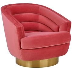 a pink chair with gold accents on it