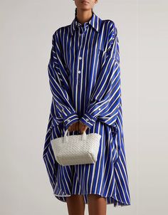 Blue Heavy Organza Silk Maxi Dress Oversized Striped Summer Dresses, Oversized Striped Spring Dresses, Oversized Blue Midi Dress, Chic Royal Blue Long Sleeve Midi Dress, Elegant Oversized Blue Dress, Chic Oversized Blue Dresses, Oversized Blue Dresses For Vacation, Oversized Blue Midi Dress For Spring, Blue Long Sleeve Midi Dress For Daywear