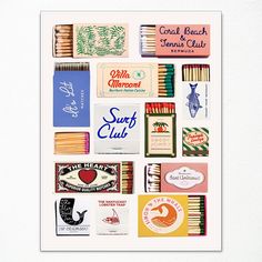 a collage of matches and other items on a white background with the words coral beach & santa cruz club